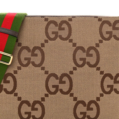 Gucci Monogram Jumbo GG Textured Dollar Calfskin Web Wristlet Messenger Bag Camel Ebony New Acero 7 of 9