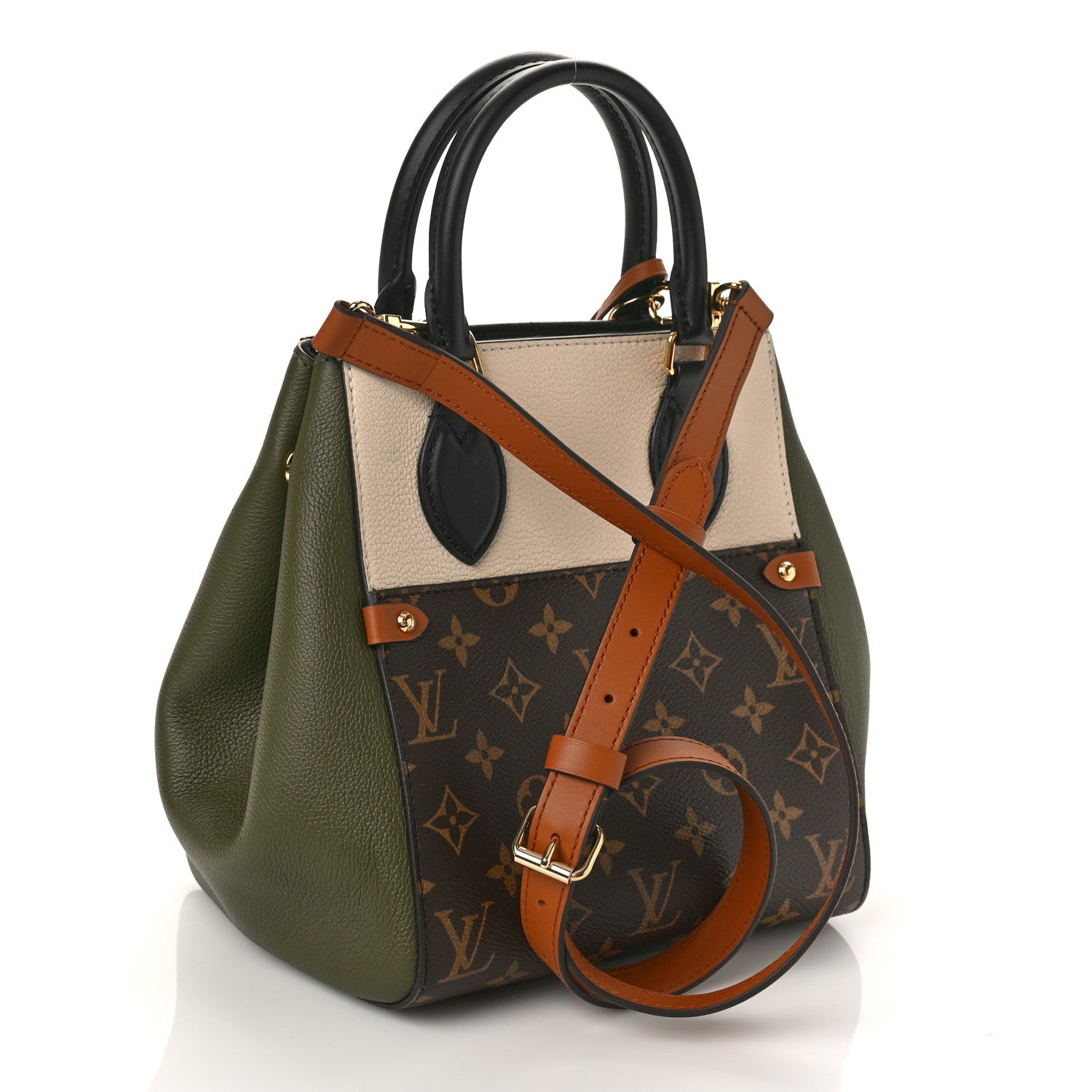 Louis Vuitton Calfskin Monogram Fold Tote PM Cream Khaki Black 3 of 8