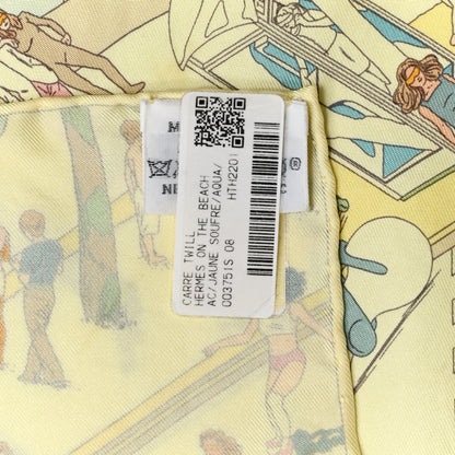 Hermes Silk On The Beach Scarf 90 Jaune Soufre Aqua 3 of 5