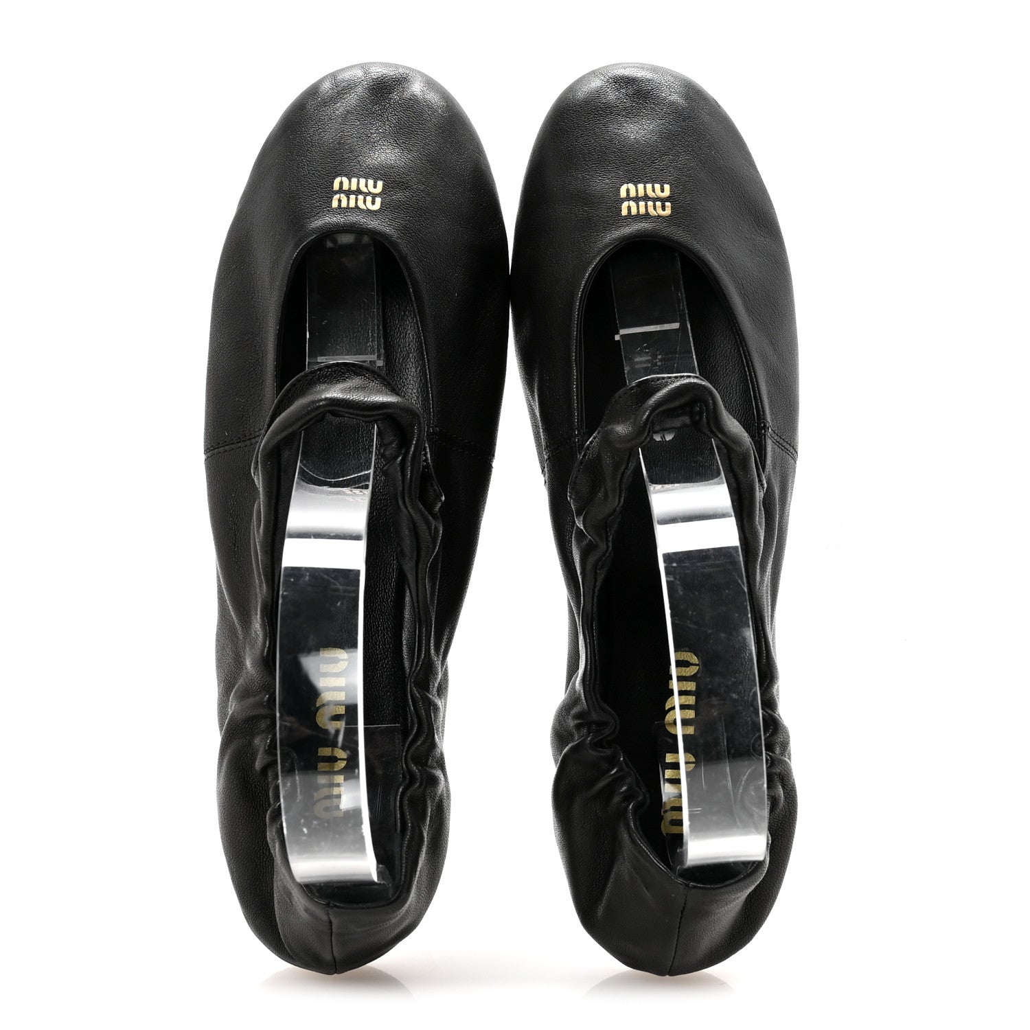 Miu Miu Nappa Ruched Ballerina Flats 37.5 Black 2 of 9