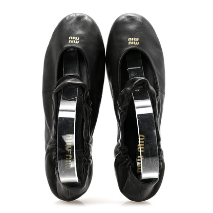 Miu Miu Nappa Ruched Ballerina Flats 37.5 Black 2 of 9