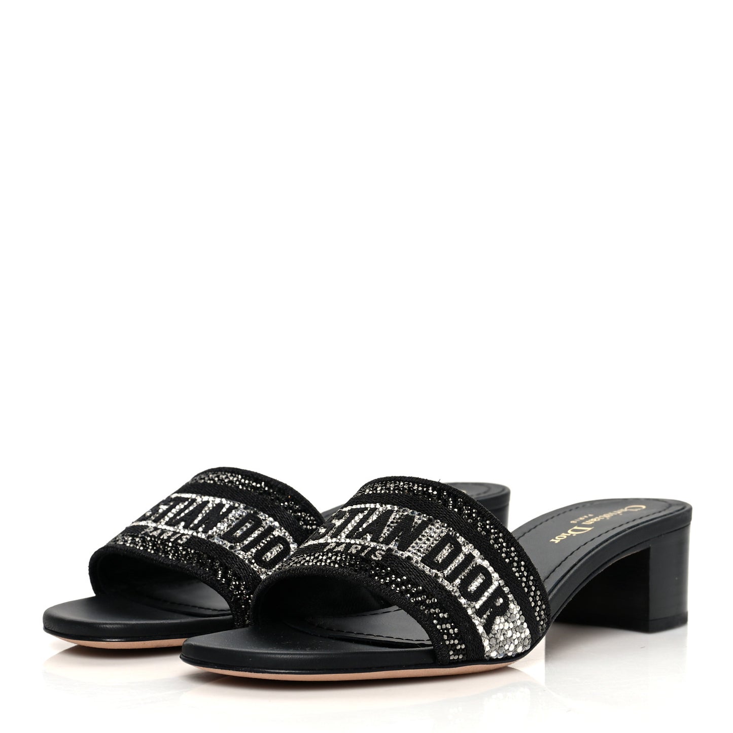 Canvas Crystal Embroidered Dway 40mm Slide Sandals 38 Black