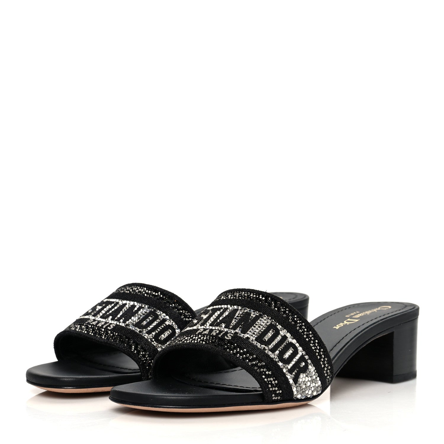Christian Dior Canvas Crystal Embroidered Dway 40mm Slide Sandals 38 Black 3 of 8