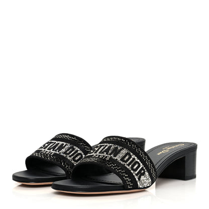 Christian Dior Canvas Crystal Embroidered Dway 40mm Slide Sandals 38 Black 3 of 8