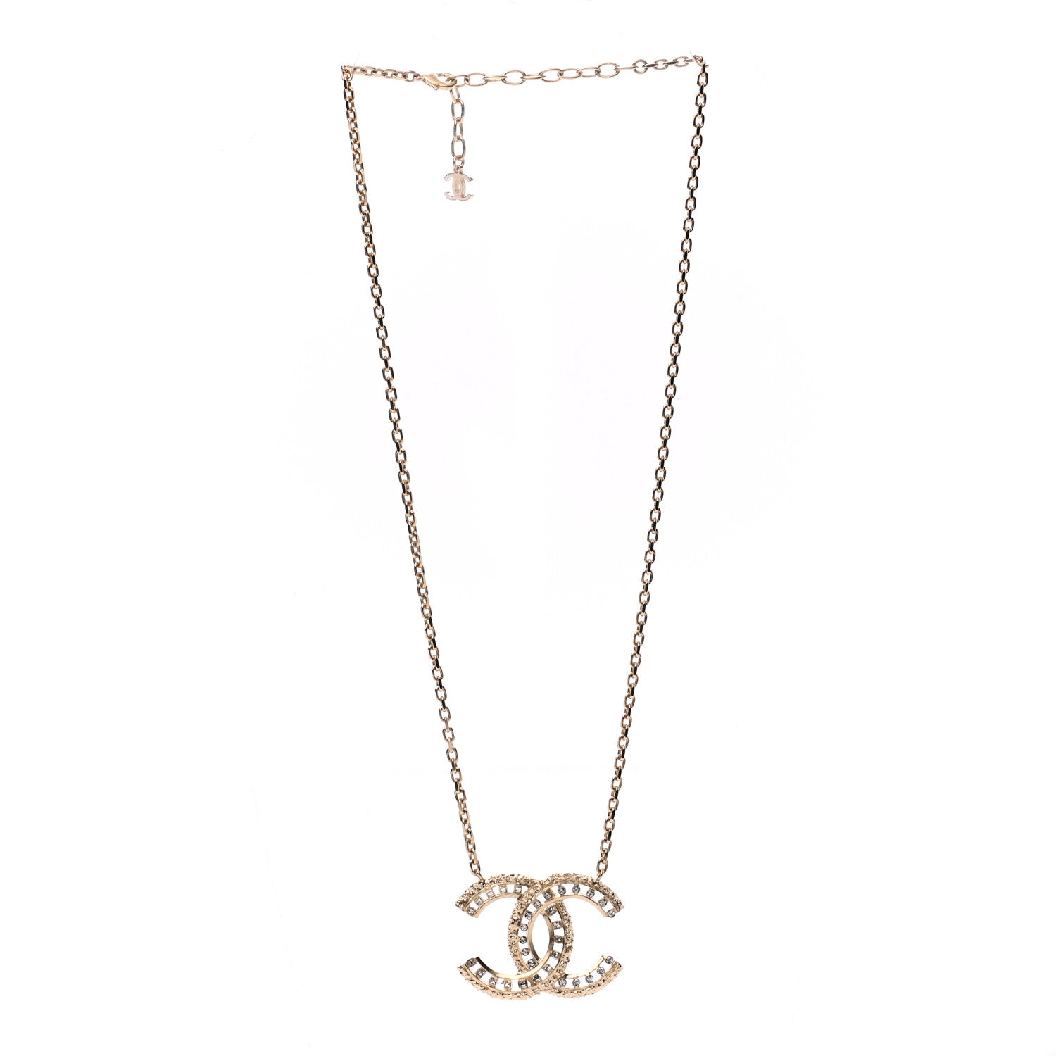 Chanel Crystal Textured CC Necklace Gold 3 of 7