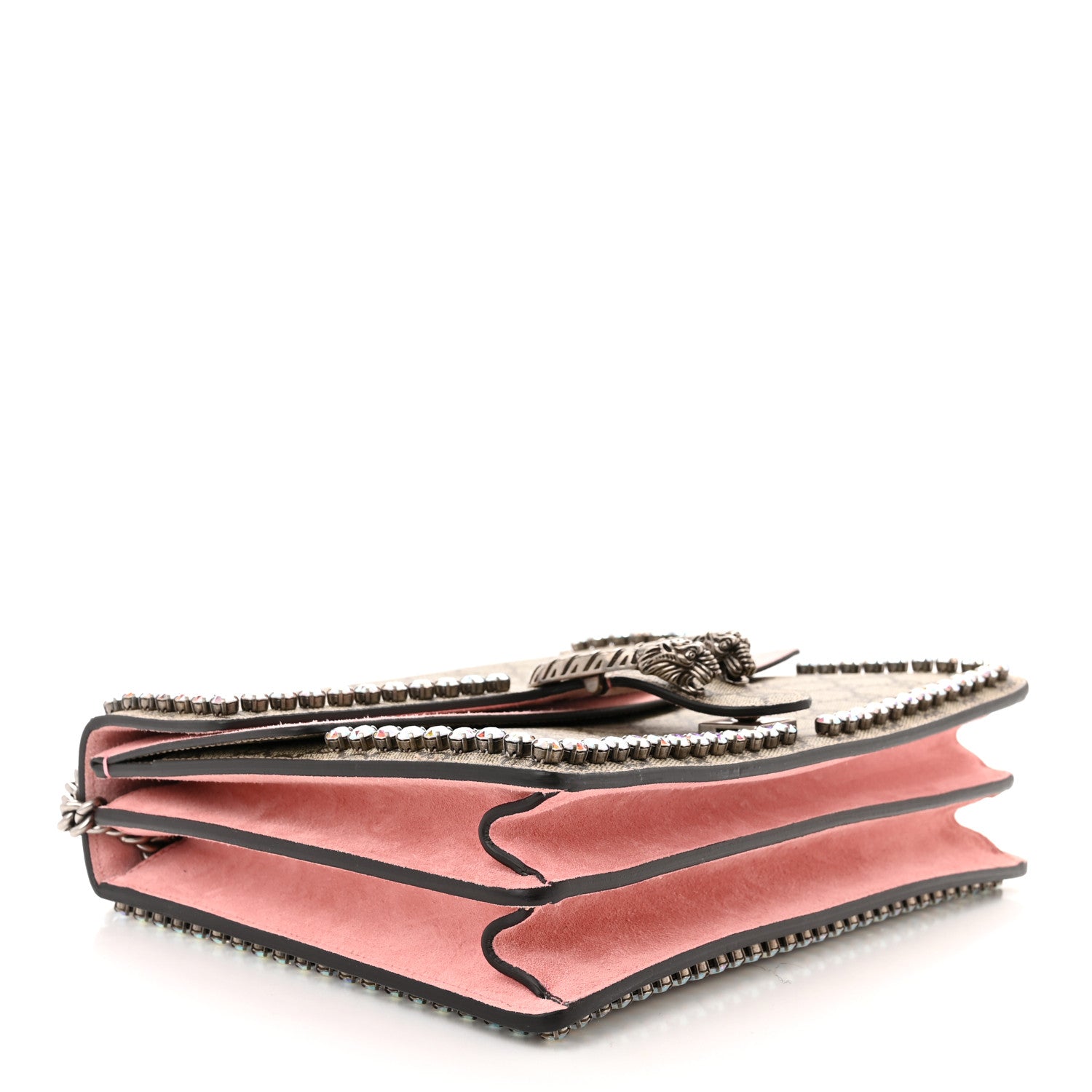 Gucci GG Supreme Monogram Suede Crystal Medium Dionysus Shoulder Bag Beige Ebony Light Peonia 4 of 10