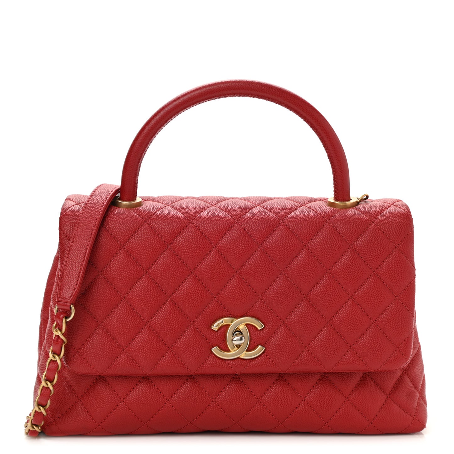 Caviar Quilted Small Coco Handle Flap Red