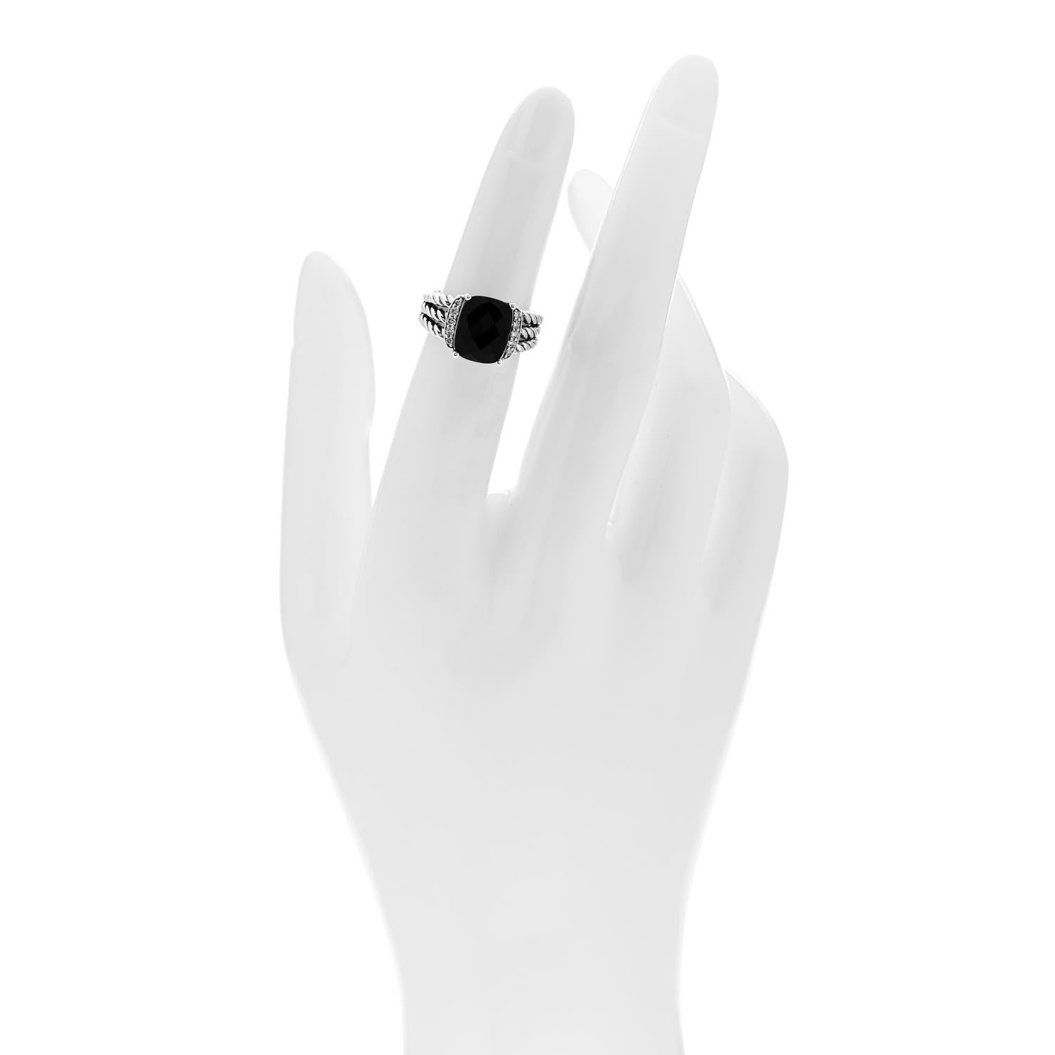 David Yurman Sterling Silver Diamond Black Onyx 10mm Petite Wheaton Ring 48 4.5 2 of 5