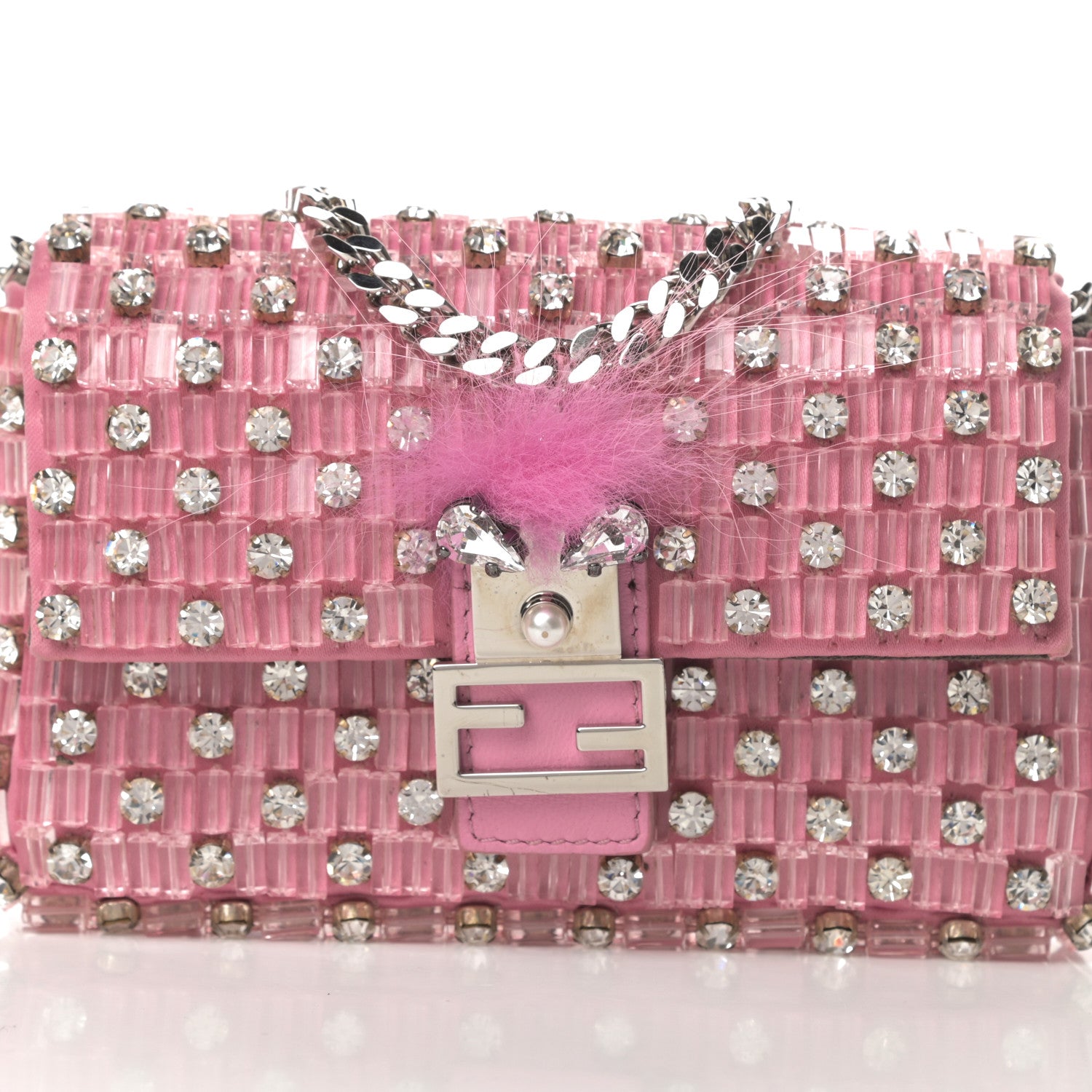 Fendi Crystal Beaded Monster Baguette Belt Bag 95 38 Pink 9 of 12