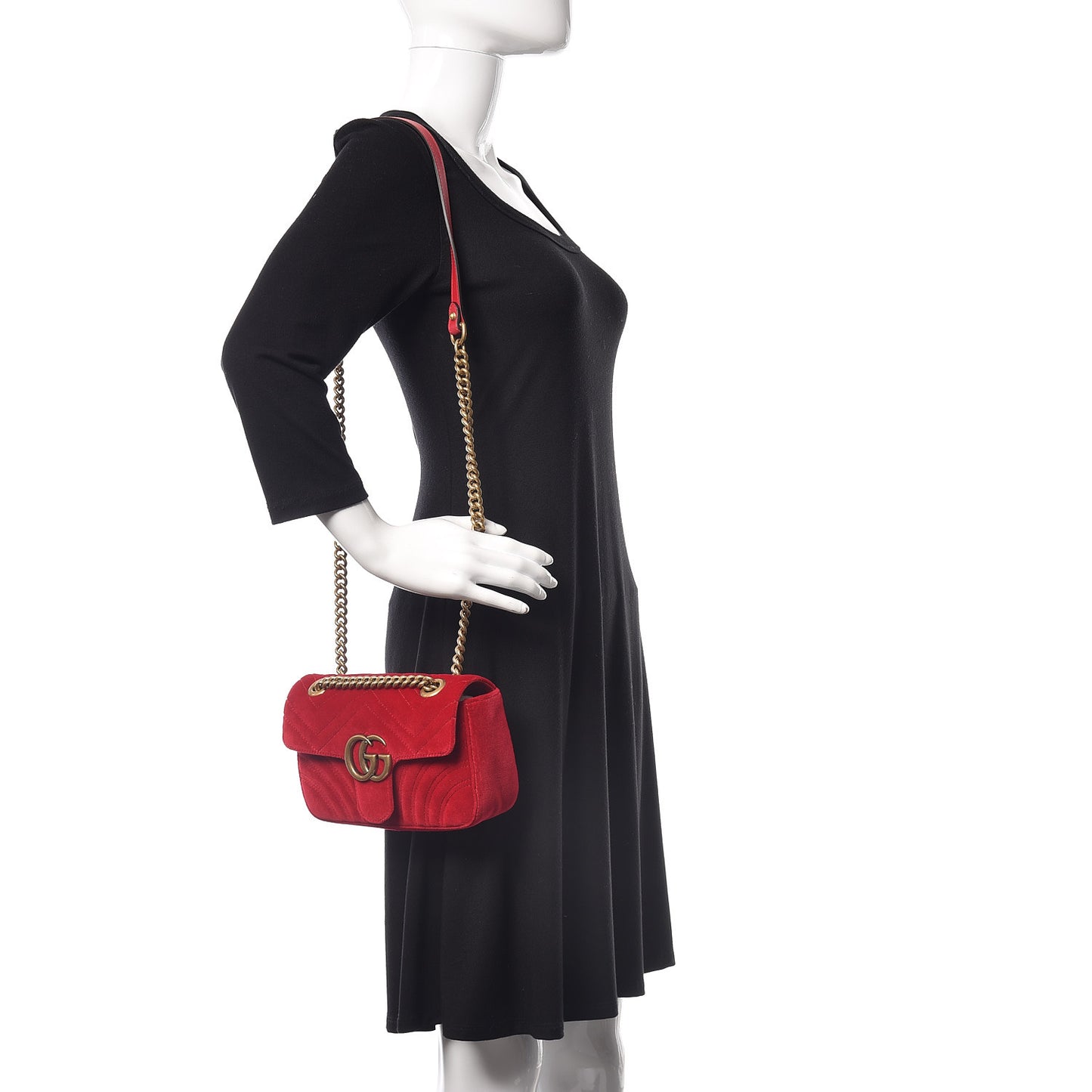 Velvet Matelasse Mini GG Marmont Shoulder Bag Hibiscus Red