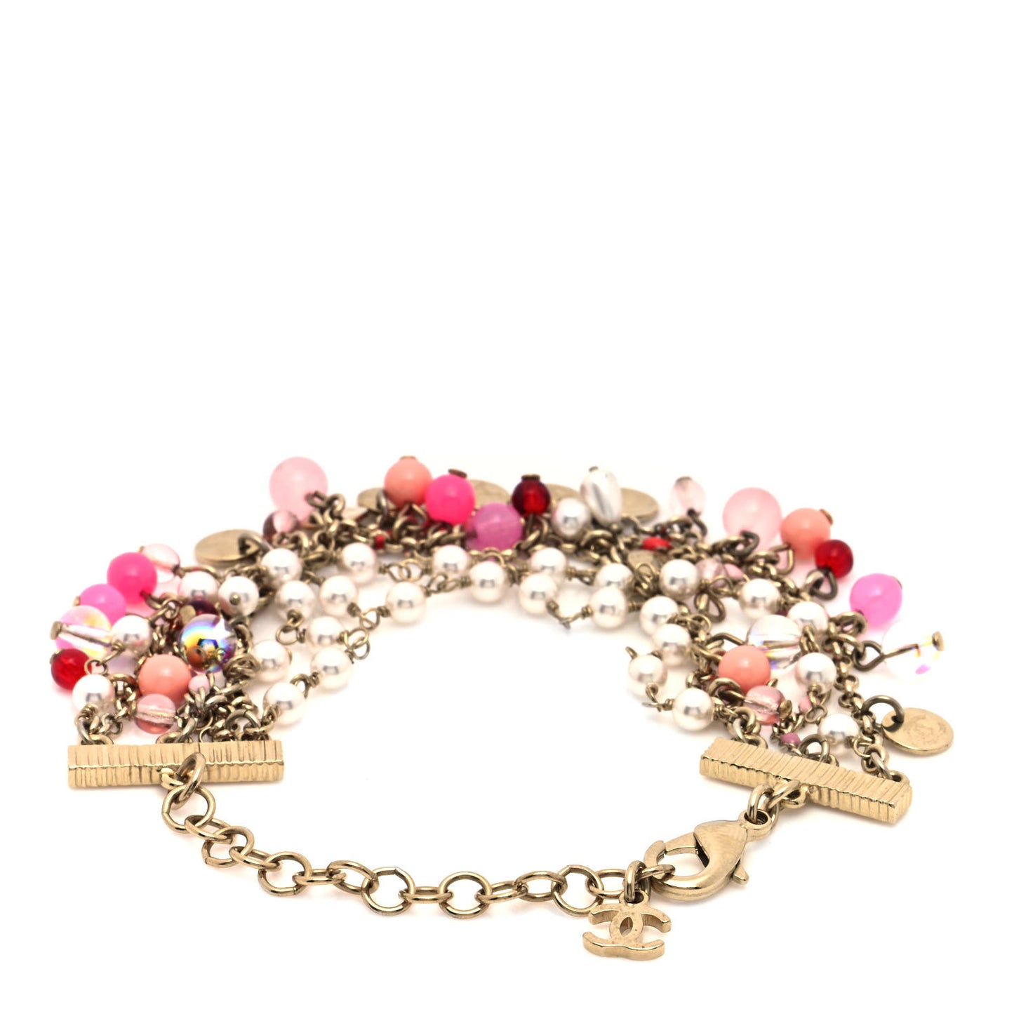 Pearl Bead CC Multi Strand Bracelet Gold Multicolor