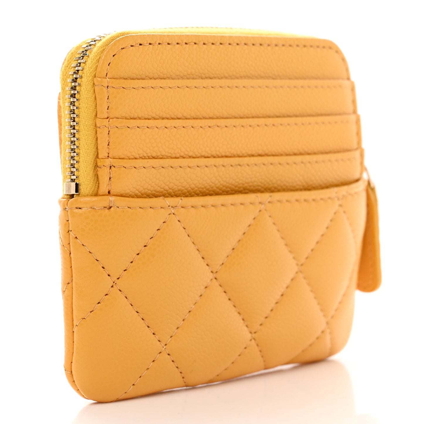 Caviar Quilted Zip Card Holder Wallet Yellow