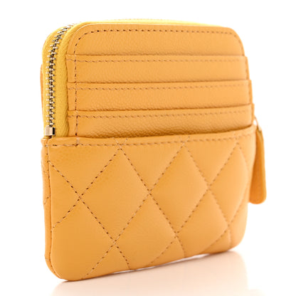 Chanel Caviar Quilted Zip Card Holder Wallet Yellow 3 of 8