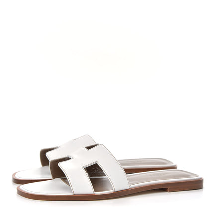Hermes Box Calfskin Oran Sandals 39 White 3 of 9