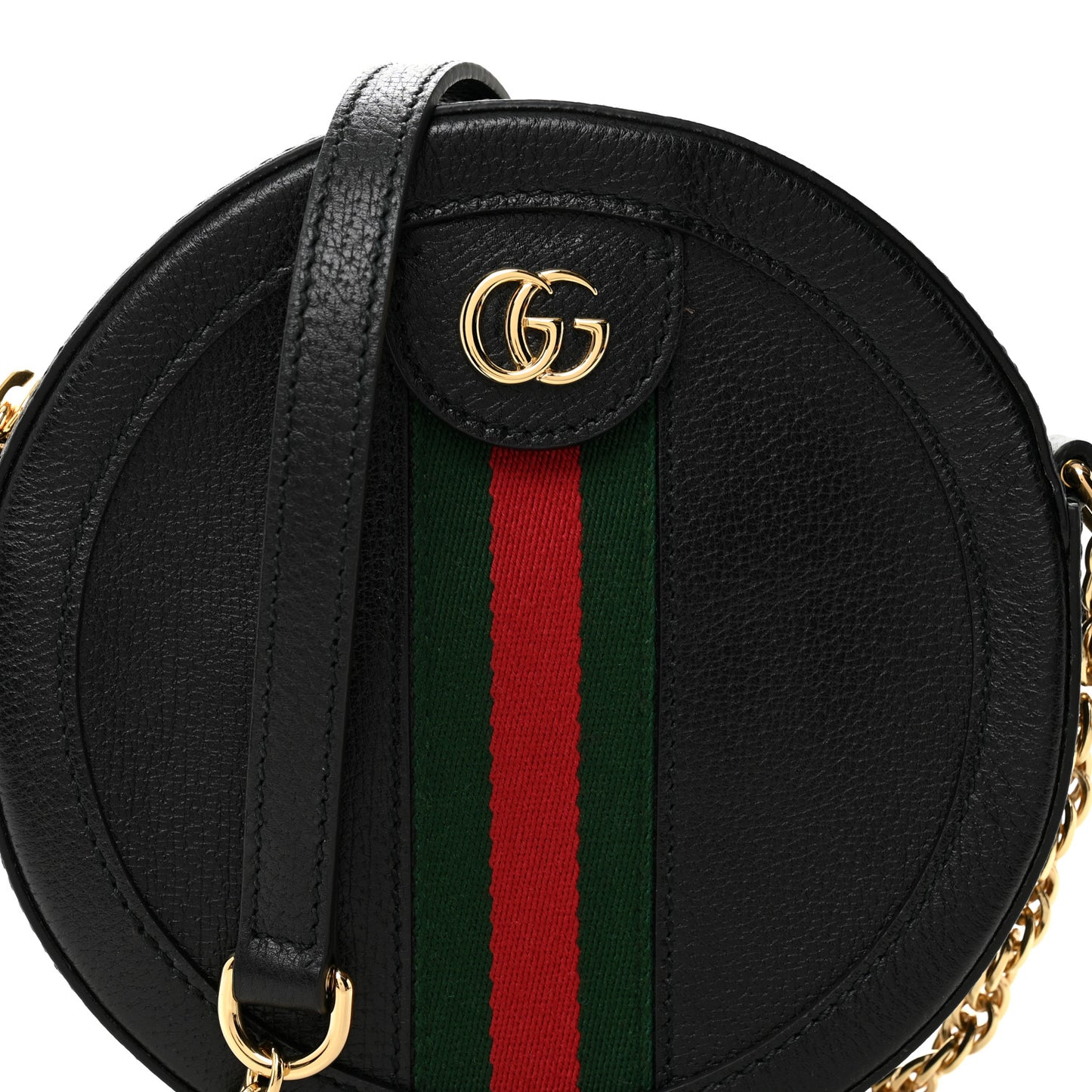 Grained Calfskin Web Mini Ophidia Round Shoulder Bag Black