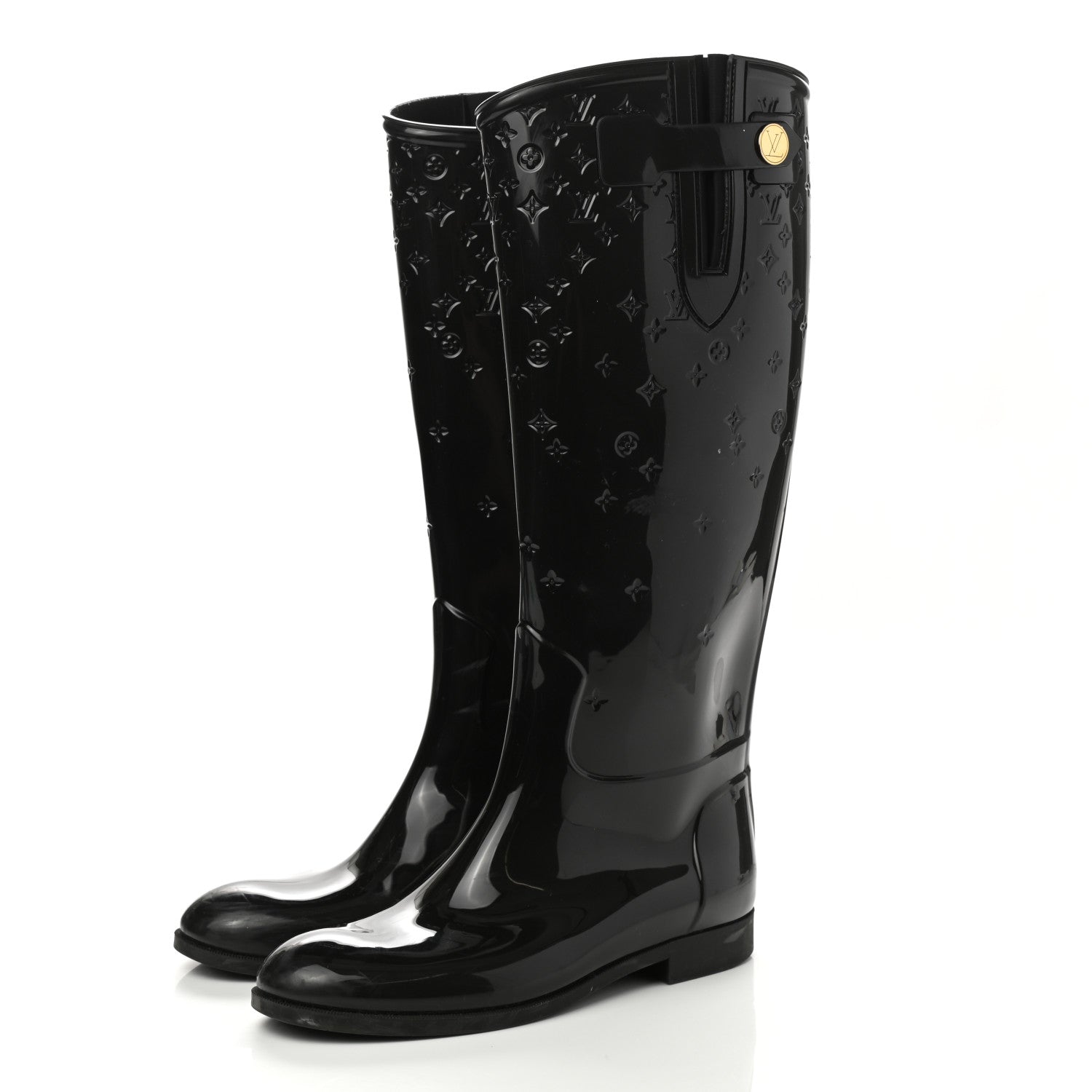 Louis Vuitton Rubber Embossed Monogram Drops High Rain Boots 41 Black 3 of 8