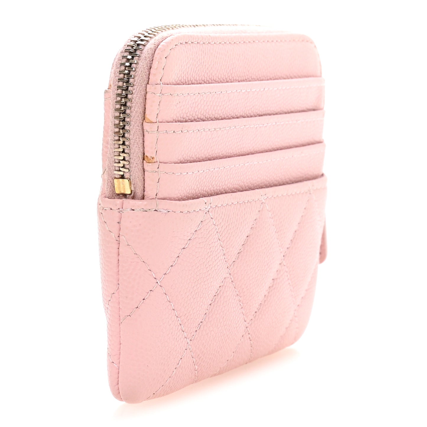Caviar Quilted Zip Card Holder Wallet Light Pink