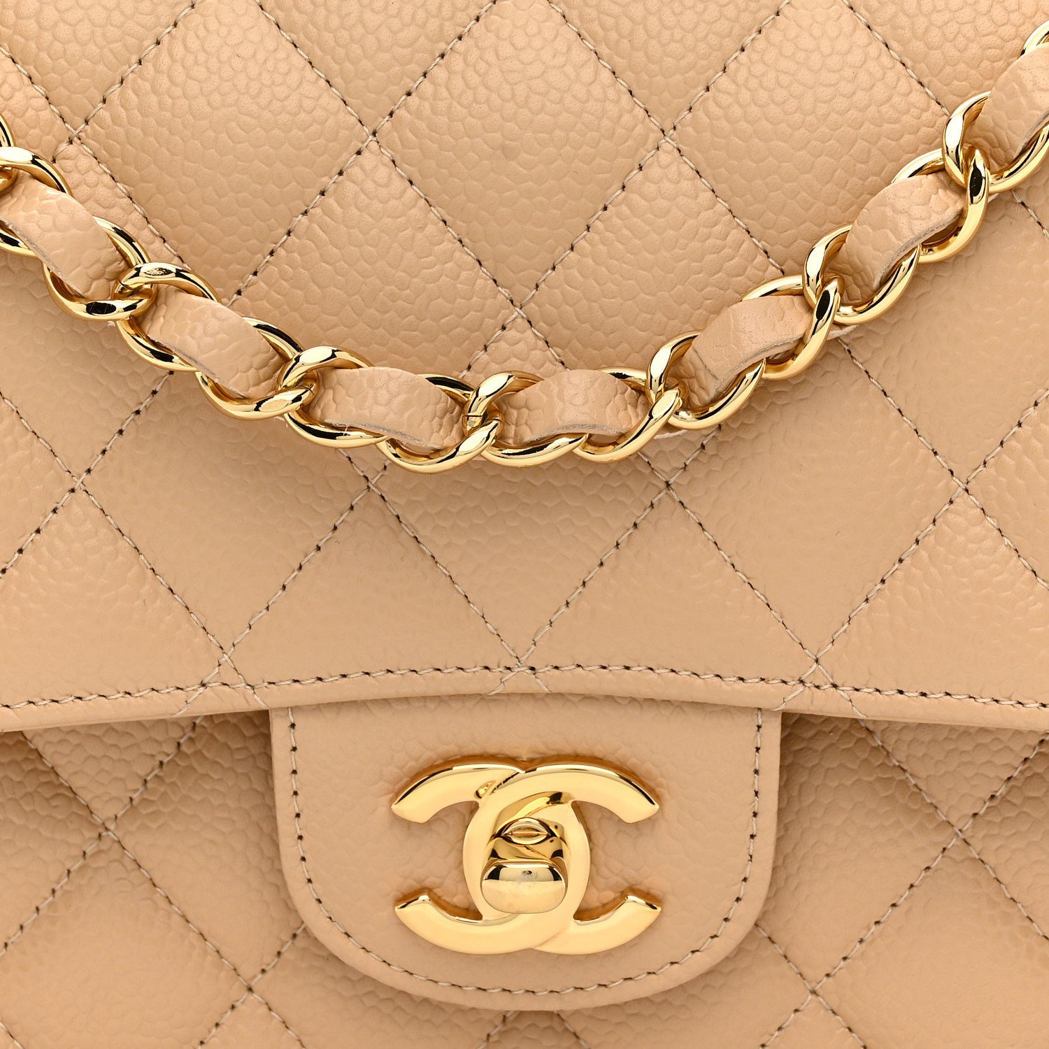 Chanel Caviar Quilted Medium Double Flap Beige 7 of 10