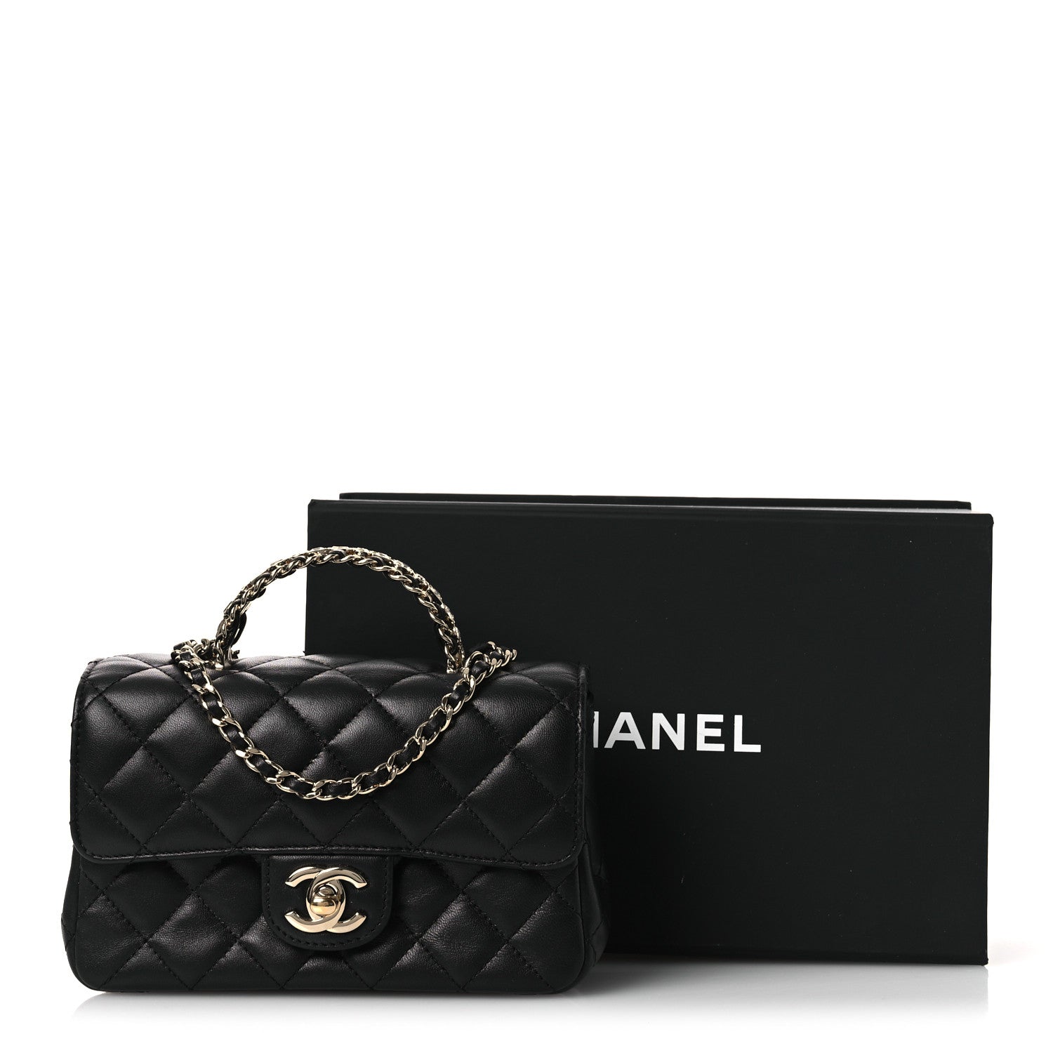 Chanel Lambskin Quilted Mini Crystal Top Handle Rectangular Flap Black 13 of 13
