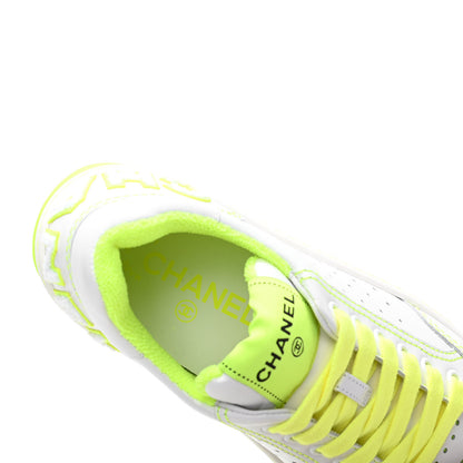 Chanel Calfskin Womens Logo Sneakers 36.5 White Yellow 8 of 9