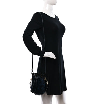 Fendi Chenille Vitello King FF Mini Mon Tresor Bucket Bag Blue Black 2 of 9