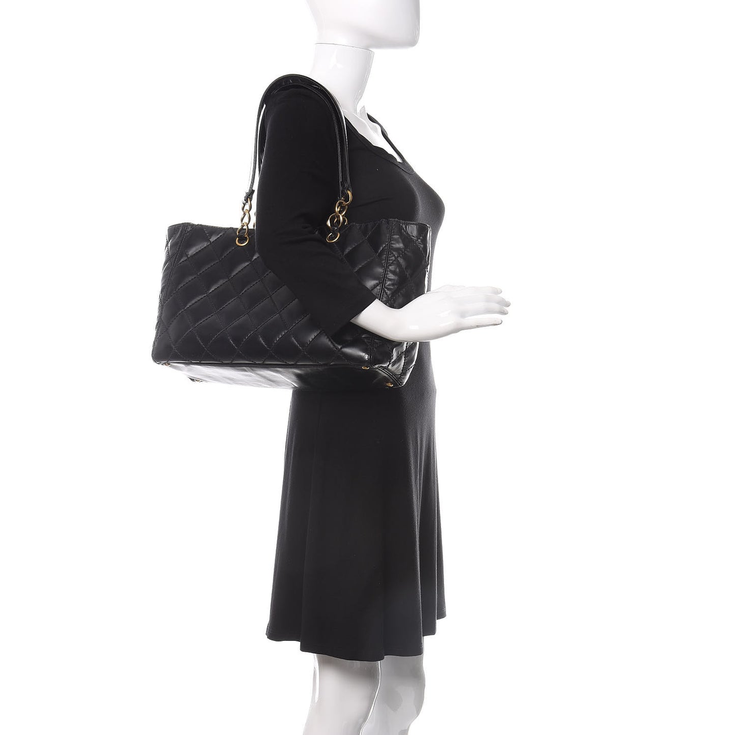 Glazed Calfskin Stitch Tote Black