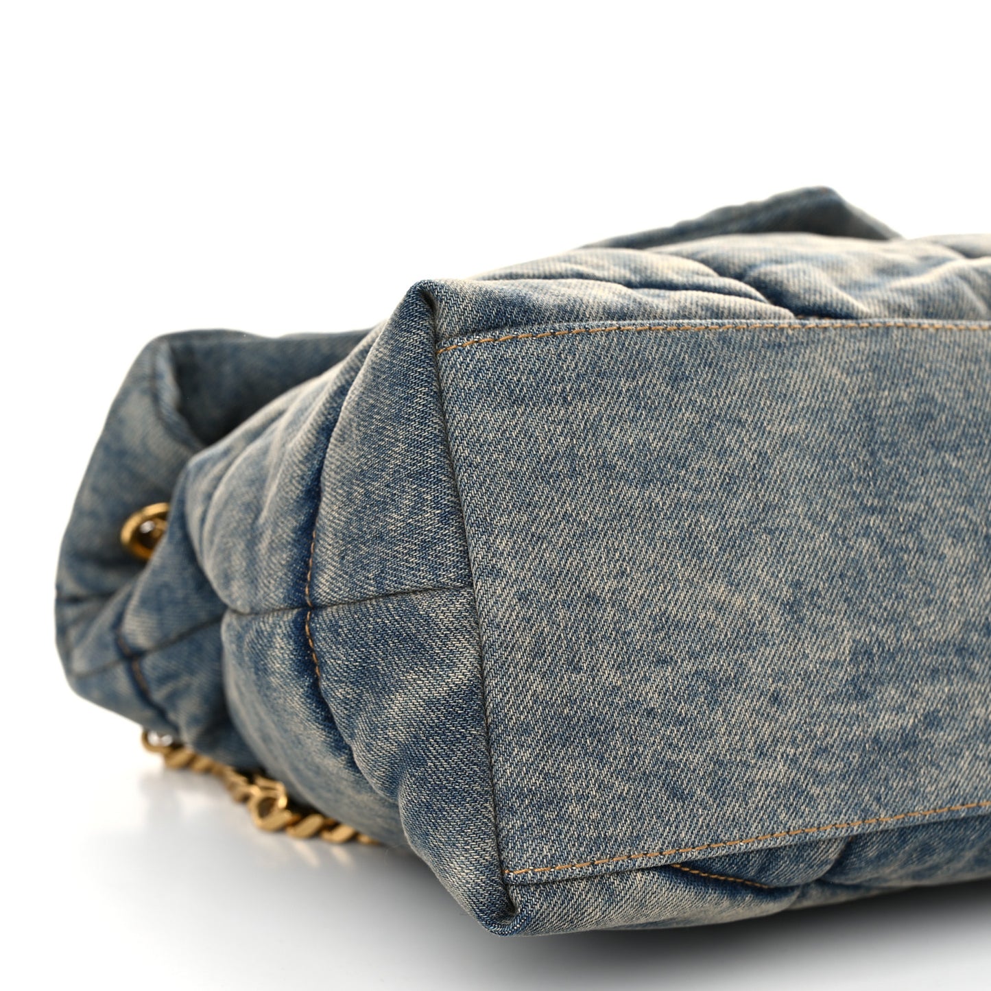 Denim Quilted Medium Loulou Puffer Monogram Chain Satchel Blue Cinnamon
