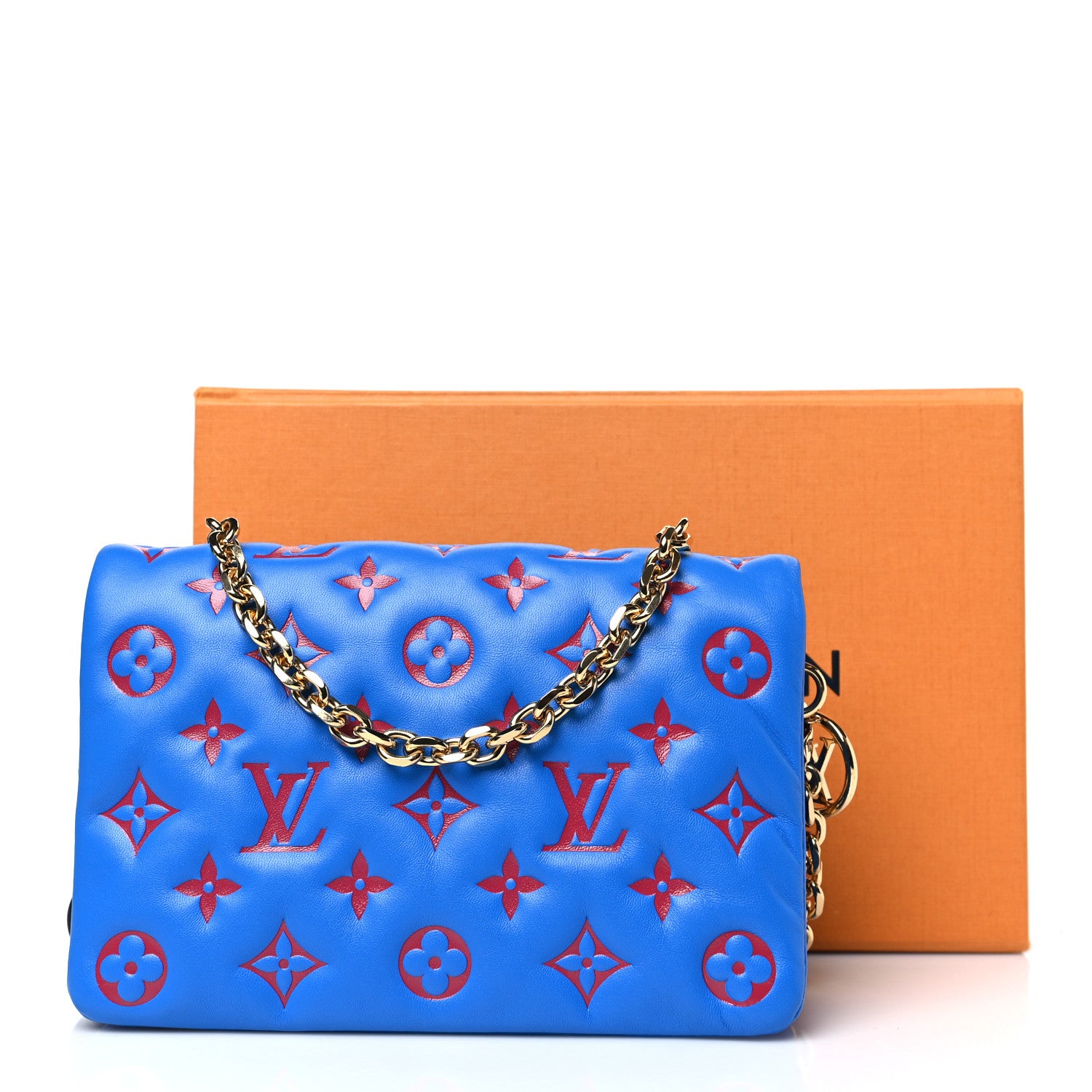 Louis Vuitton Lambskin Embossed Monogram Vuittamins Pochette Coussin Blue Red 10 of 10