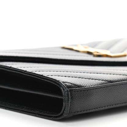 Saint Laurent Grain De Poudre Matelasse Chevron Monogram Chain Wallet Black 8 of 10