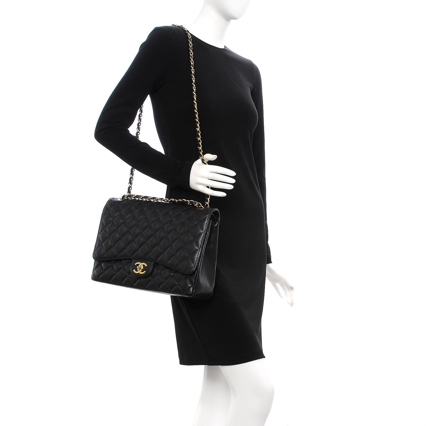 Caviar Quilted Maxi Double Flap Black