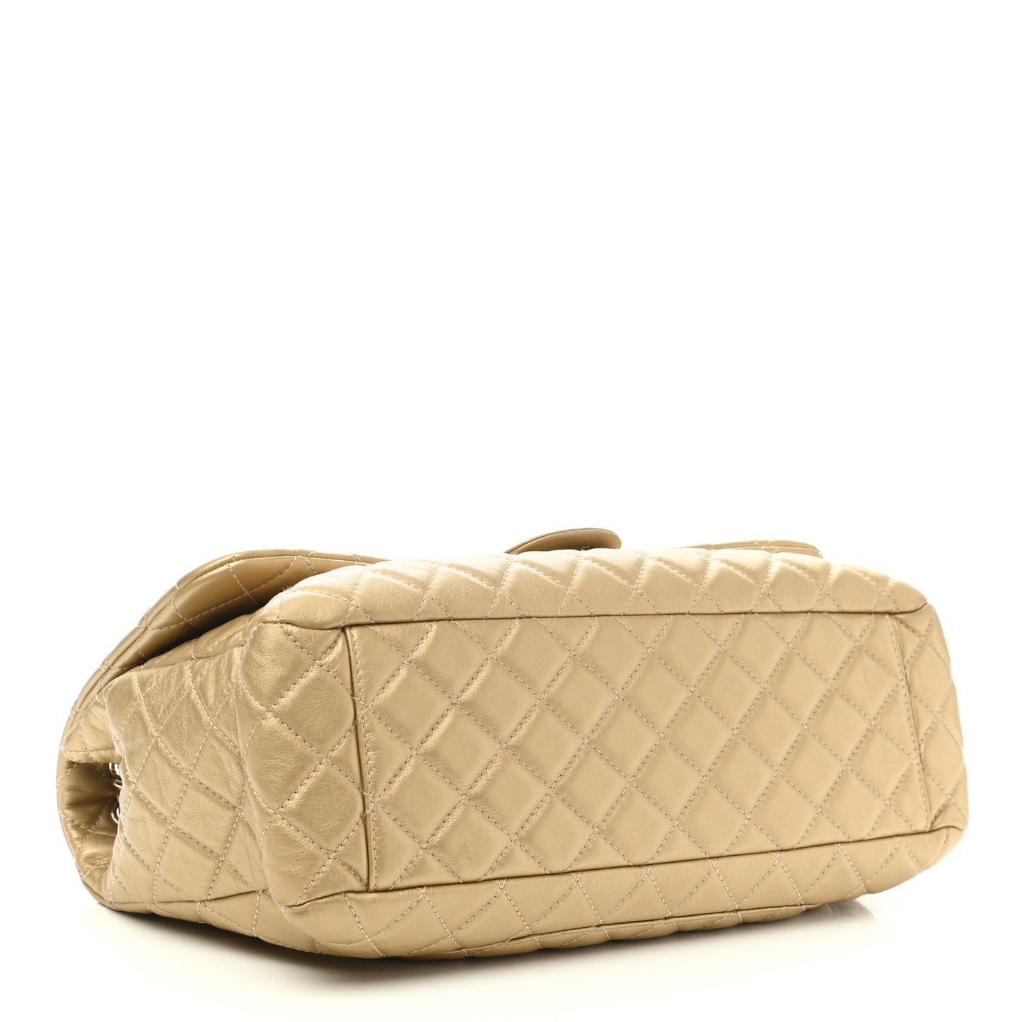 Metallic Calfskin Quilted Small XXL Travel Flap Bag Gold