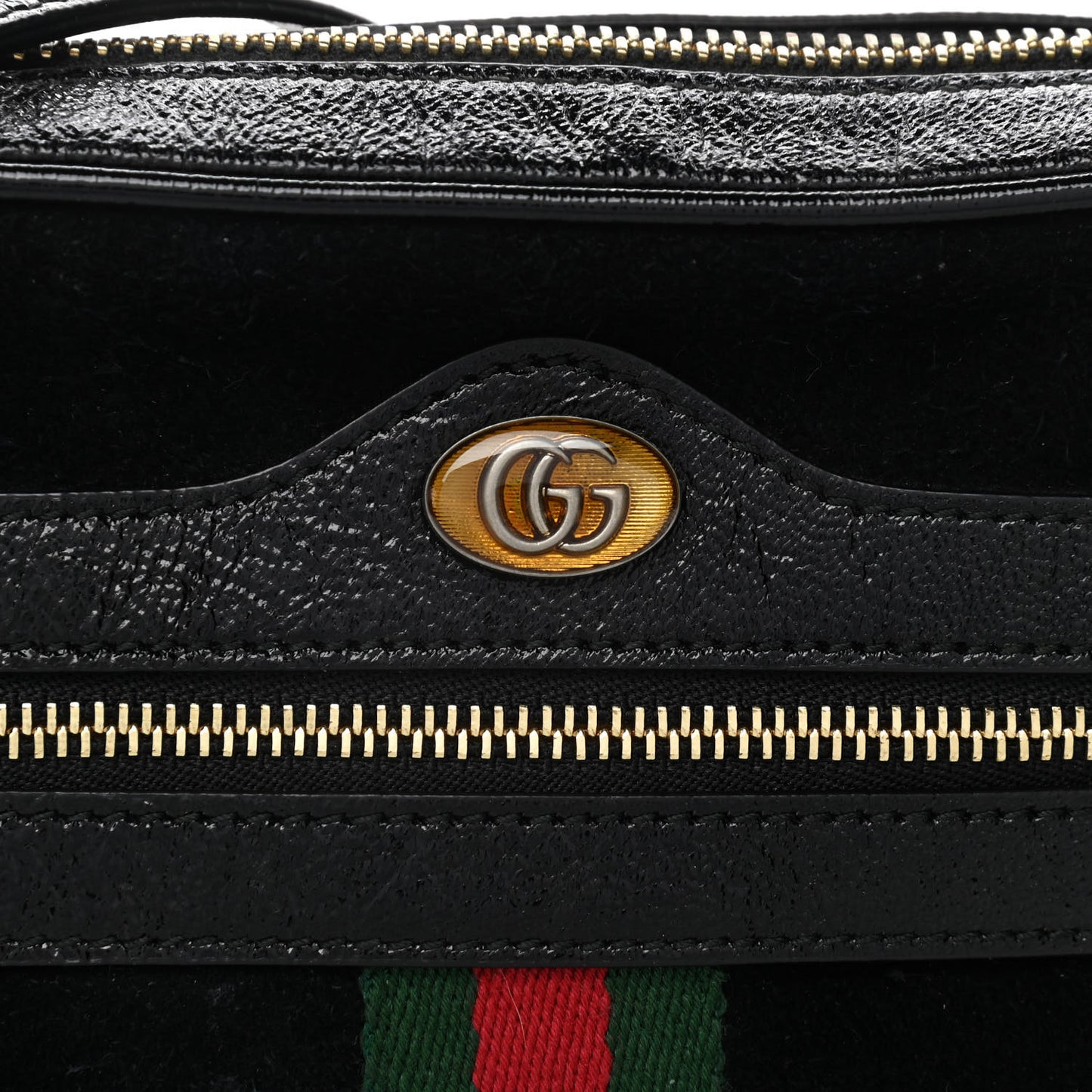 Suede Patent Web Mini Ophidia Shoulder Bag Black