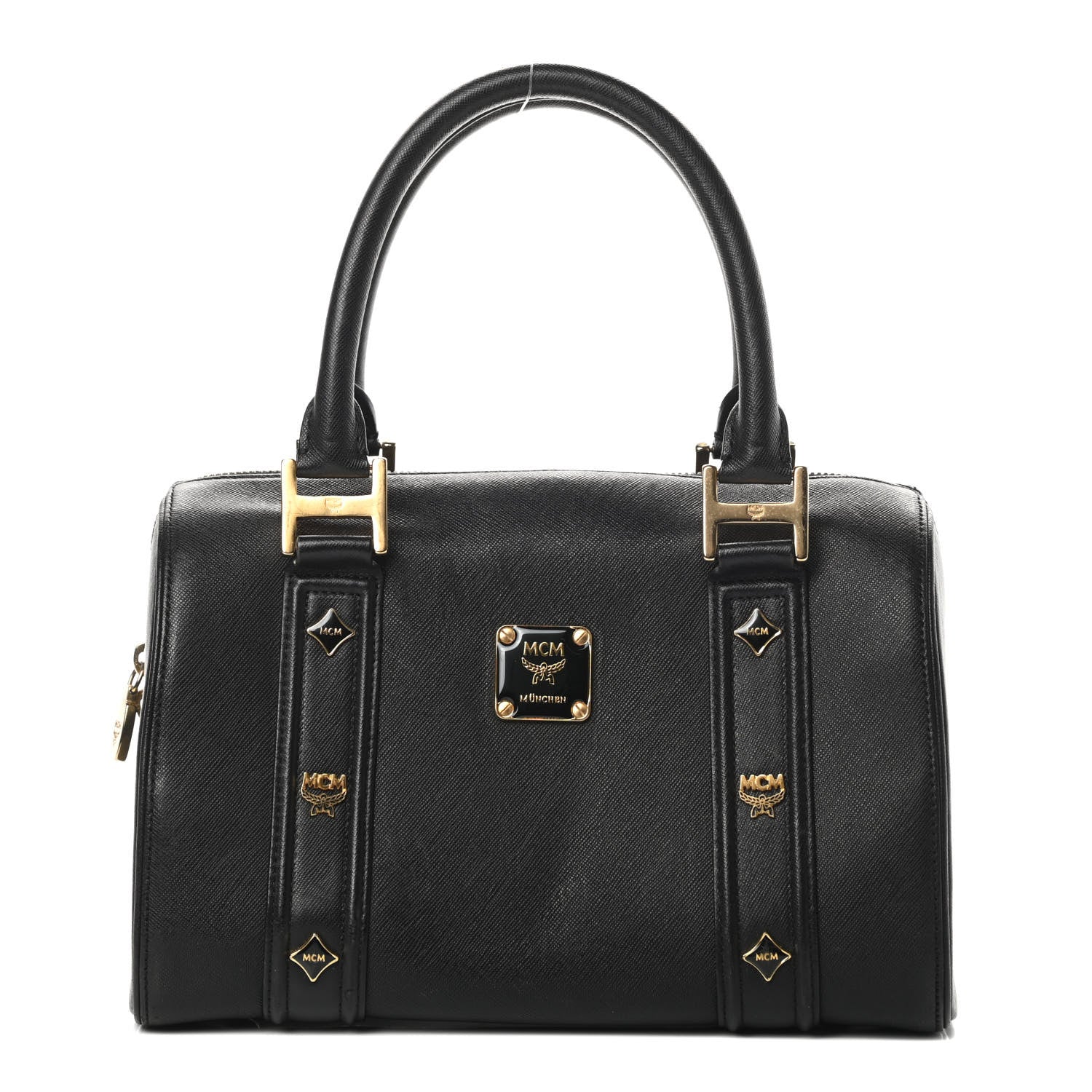 MCM Grained Calfskin Studded Boston Bag Black 1 of 14