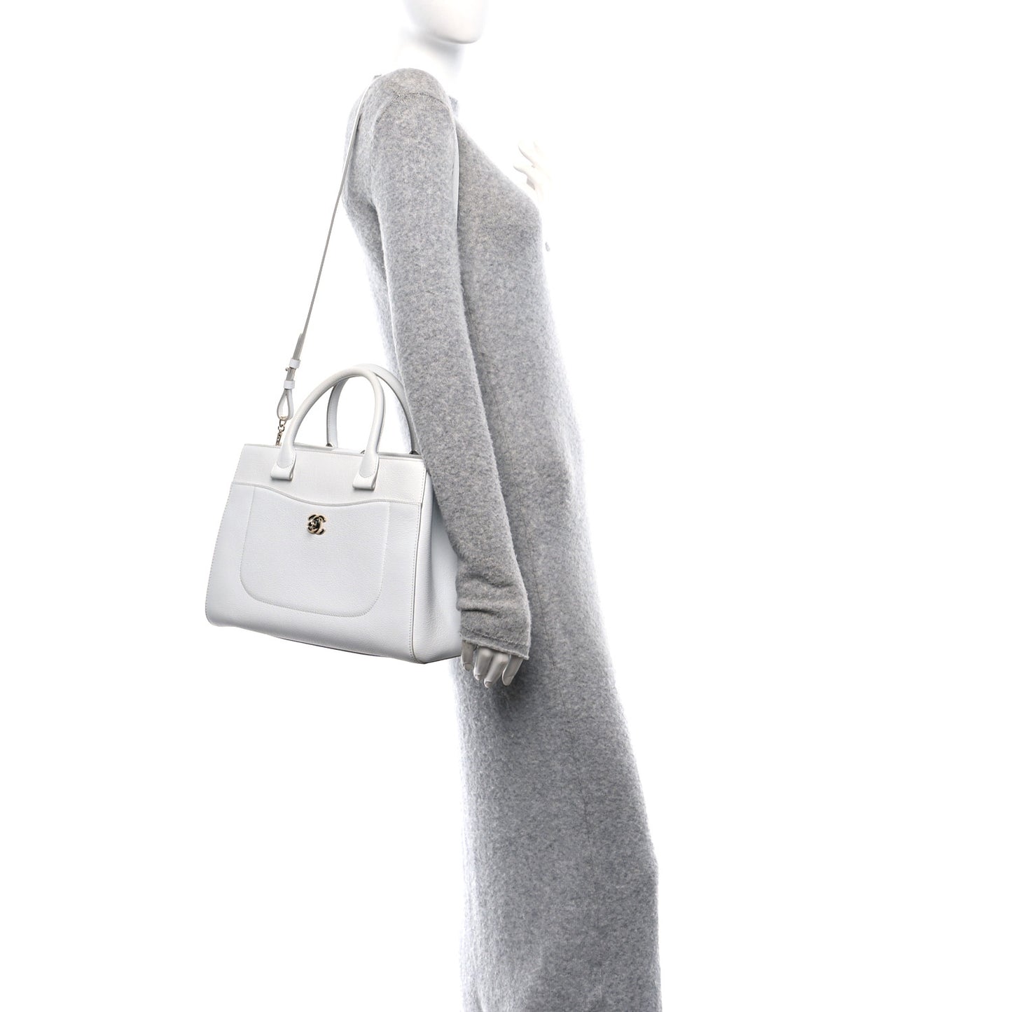 Grained Calfskin Small Neo Executive Shopper Tote White