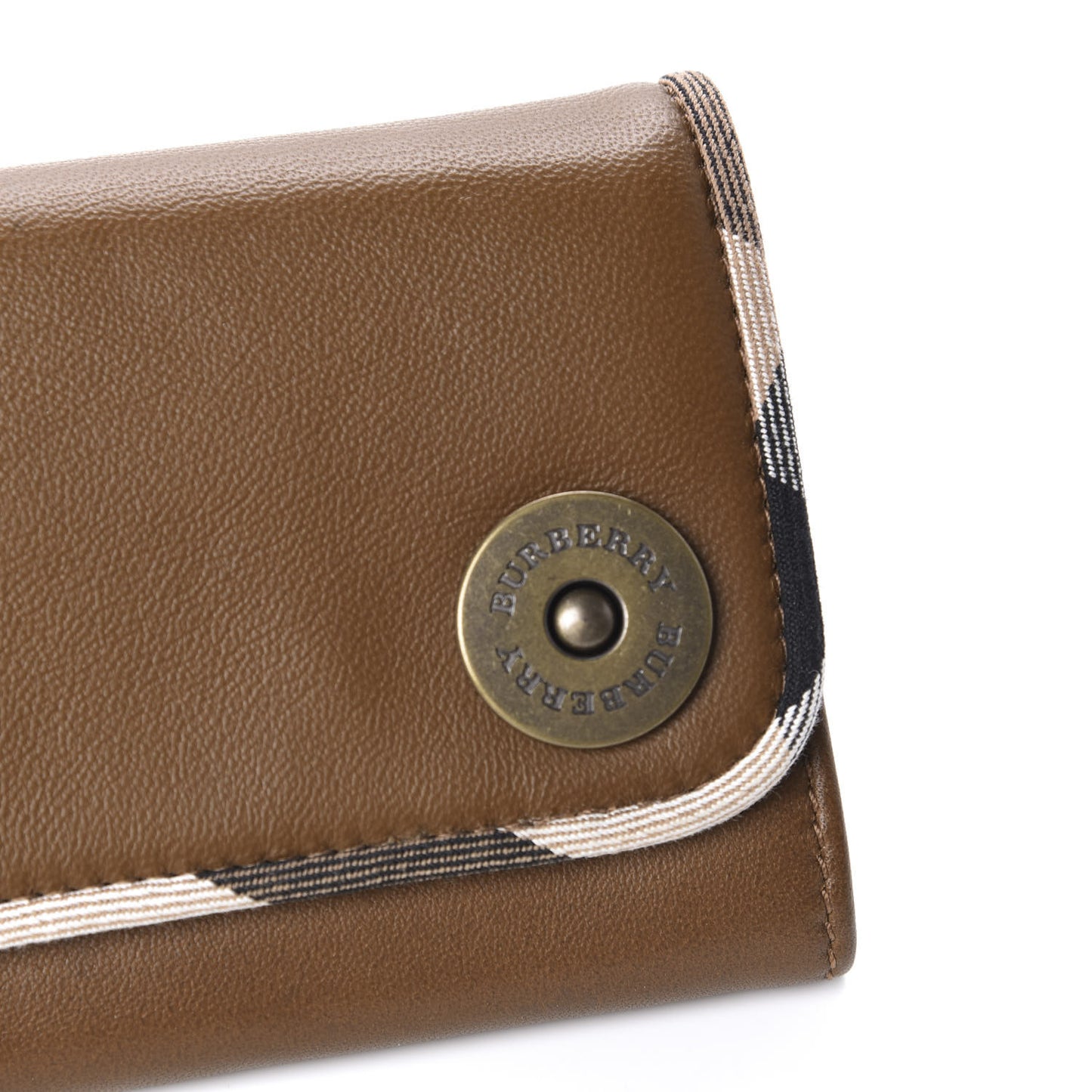Grainy Calfskin Nova Check Tri-Fold Wallet Tan