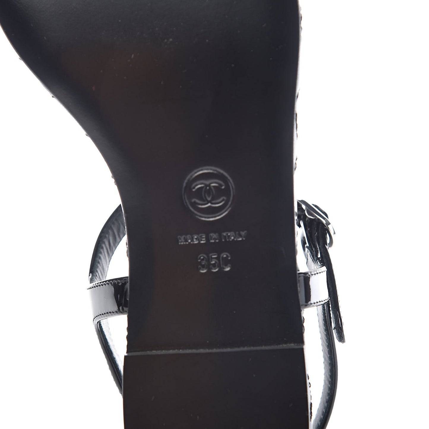 Patent Calfskin CC Chain Thong Sandals 35 Black