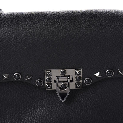 Valentino Garavani Pebbled Calfskin Onyx Medium Rockstud Rolling Flap Saddle Bag Black 9 of 9