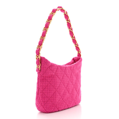 Chanel Cashmere Tweed Quilted CC Links Hobo Fuchsia 2 of 9