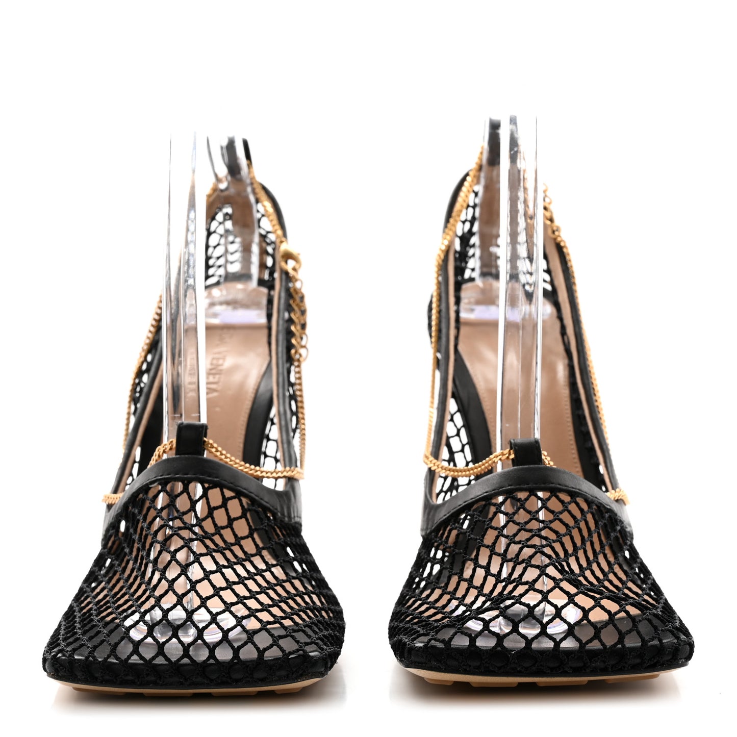 Mesh Calfskin Stretch Chain Strap 90mm Pumps 39.5 Black