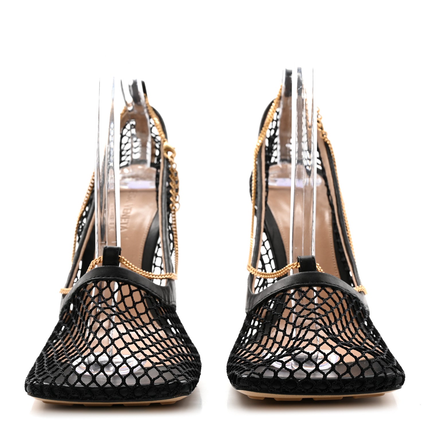 Bottega Veneta Mesh Calfskin Stretch Chain Strap 90mm Pumps 39.5 Black 2 of 9