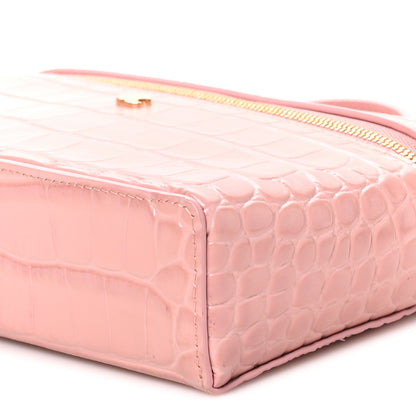 Chanel Calfskin Crocodile Embossed Crococo Top Handle Slim Vanity Case With Chain Light Pink 10 of 11