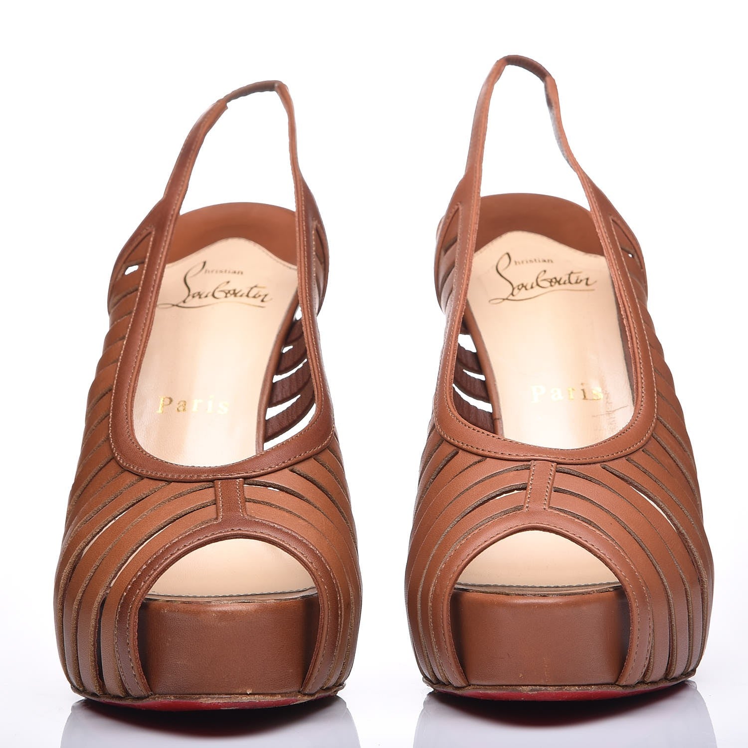 Christian Louboutin Calfskin Slingback Platform Pumps 37.5 Brown 2 of 12