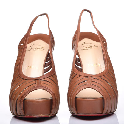 Christian Louboutin Calfskin Slingback Platform Pumps 37.5 Brown 2 of 12