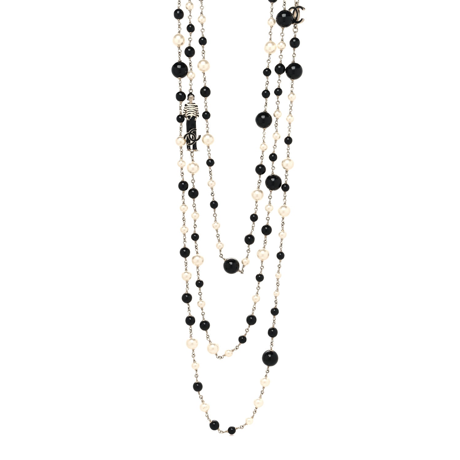 Chanel Crystal Pearl Resin CC Necklace Black Gold 1 of 5