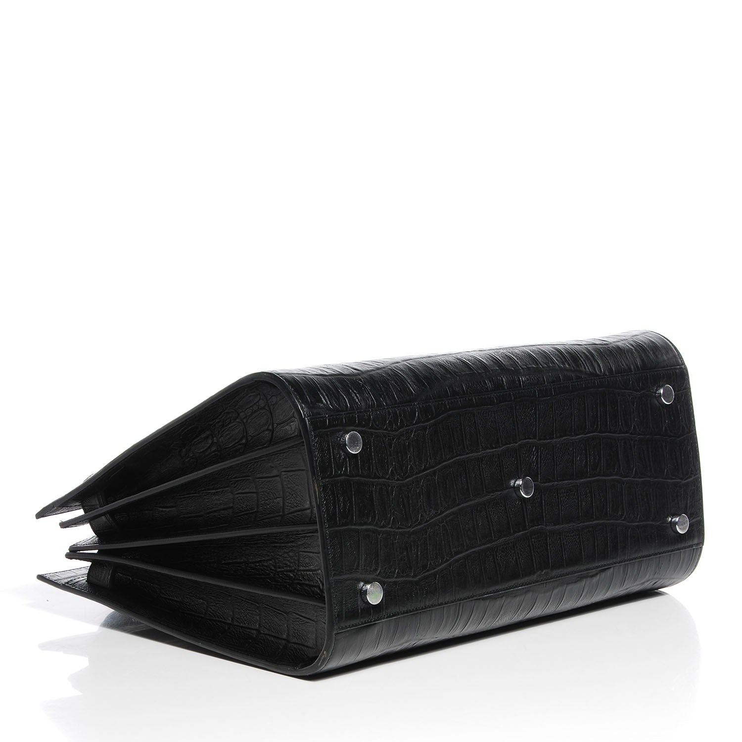 Saint Laurent Calfskin Crocodile Embossed Small Sac de Jour Black 4 of 7