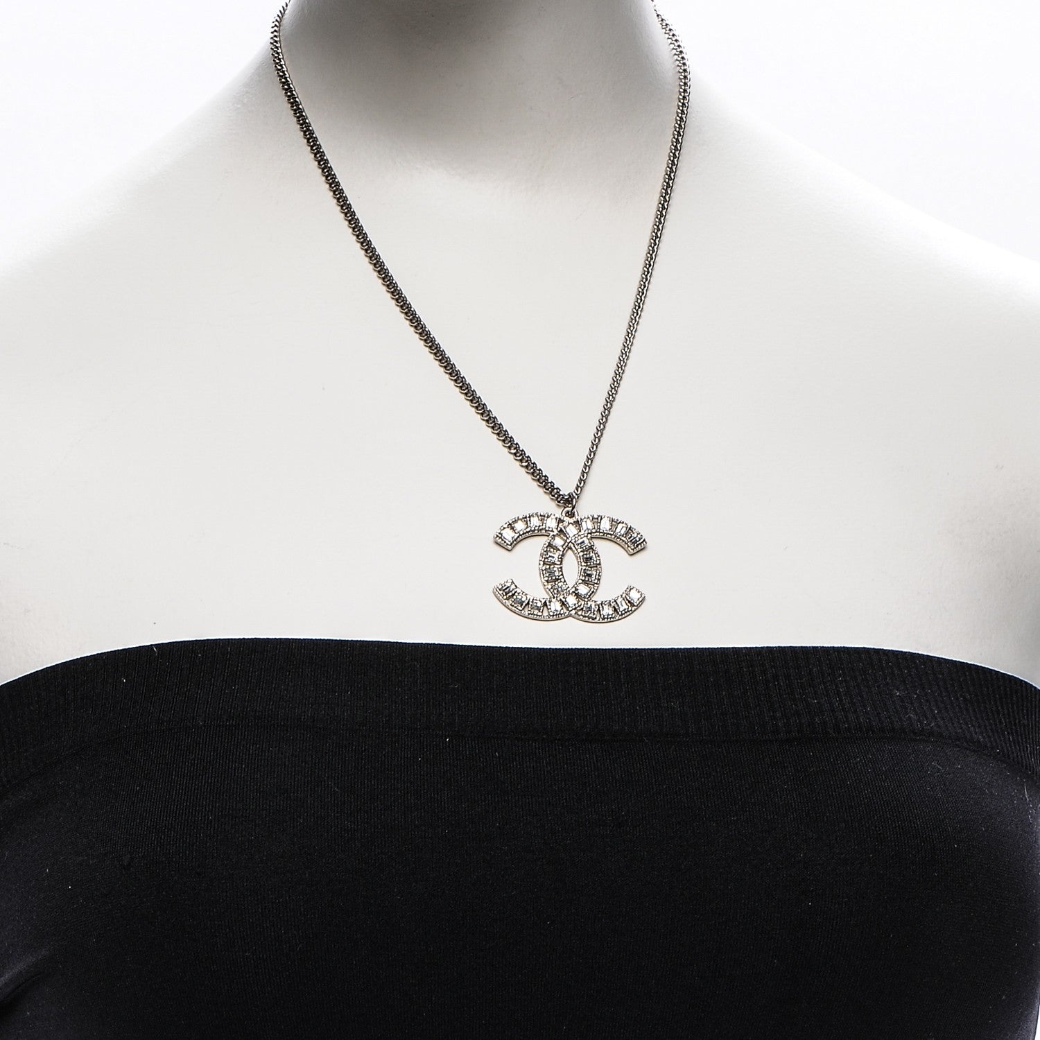 Chanel Baguette Crystal Glitter Large CC Necklace Silver 2 of 5