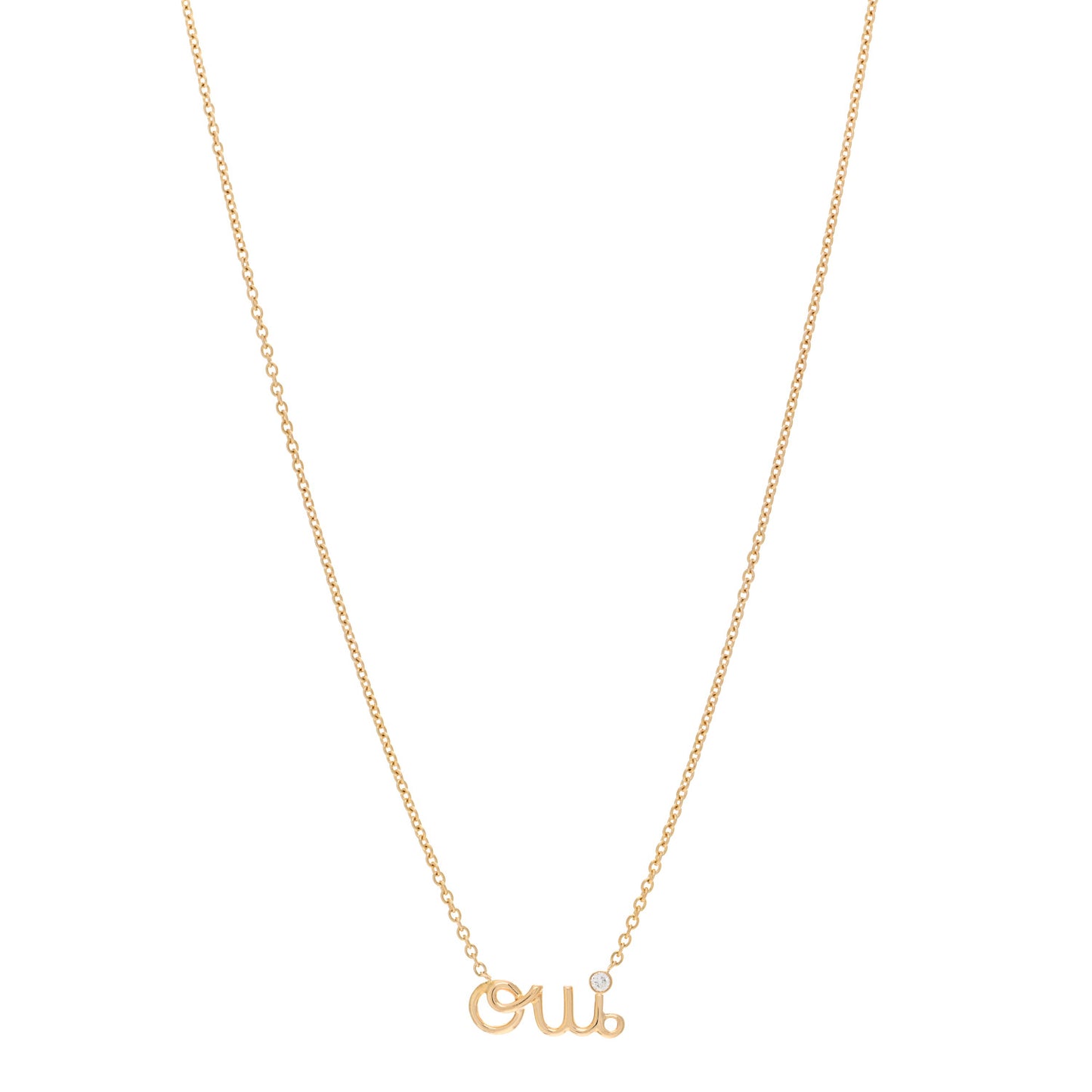 18K Yellow Gold Diamond Oui Pendant Necklace