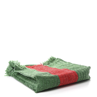 Gucci Raffia Linen Web Cestino Tote Bag Red Green 5 of 11