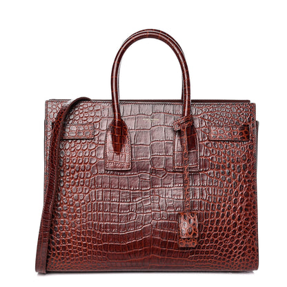 Saint Laurent Calfskin Crocodile Embossed Small Sac de Jour Dark Blood 1 of 10
