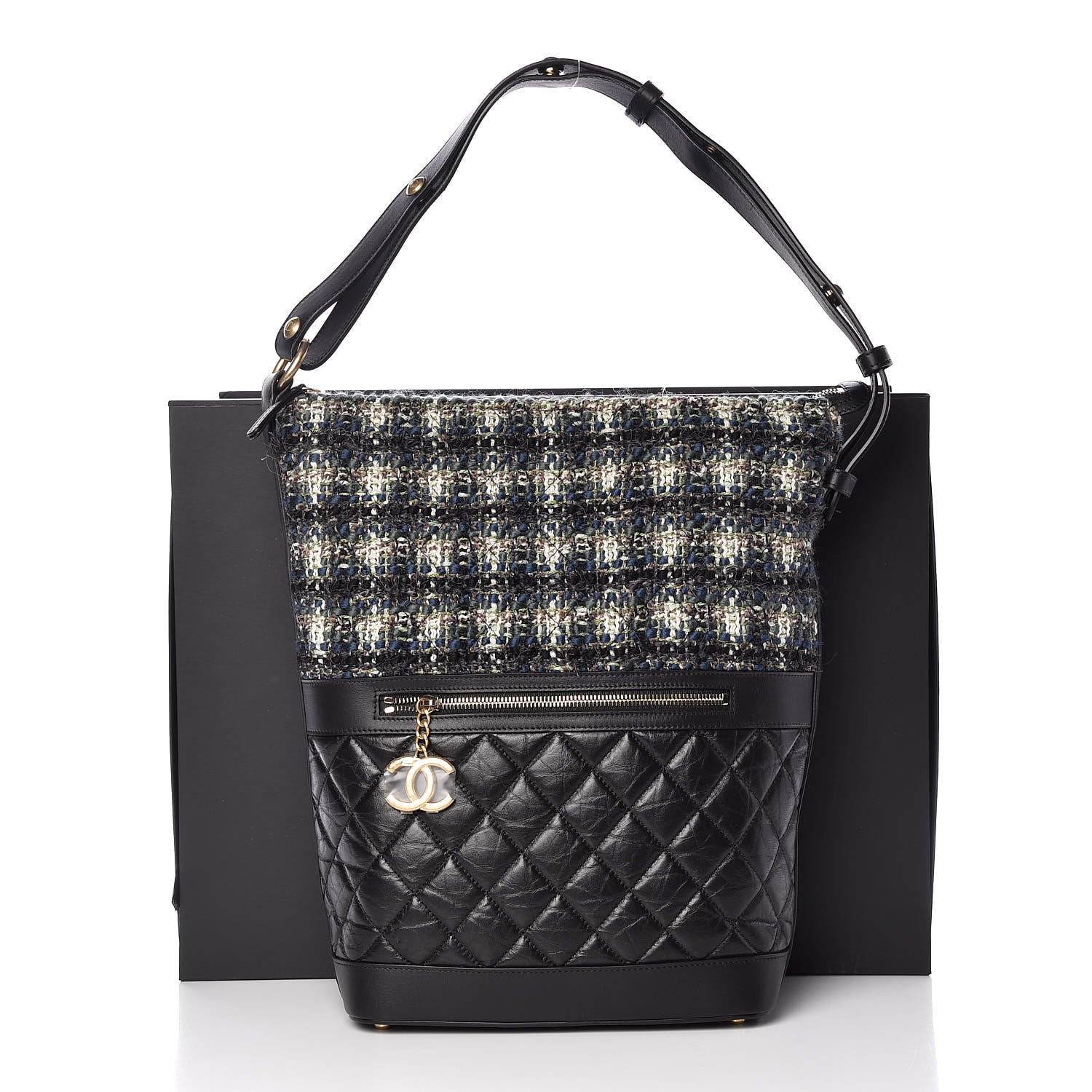 Chanel Tweed Aged Calfskin Quilted Casual Style Hobo Black 10 of 11
